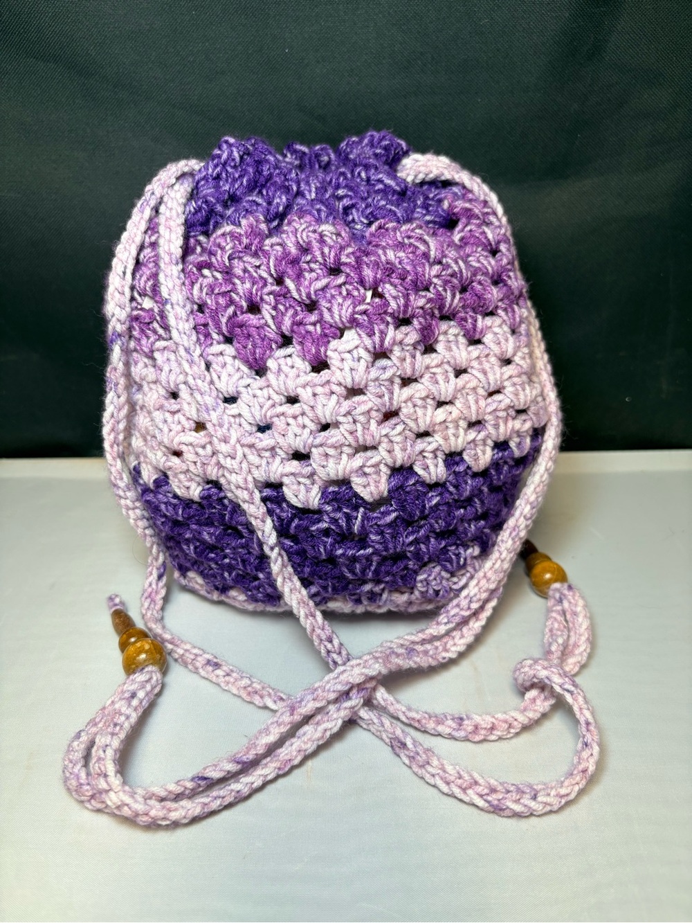 Handmade Purple Ombre Crochet Drawstring Boho Fairy Bag